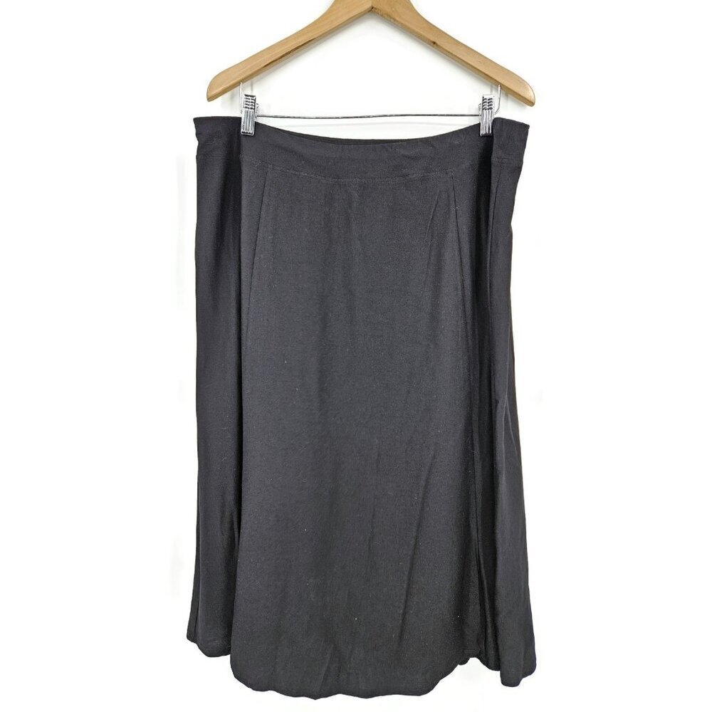 New Eileen Fisher Stretch Crepe Skirt Womens XL Black Gored Midi